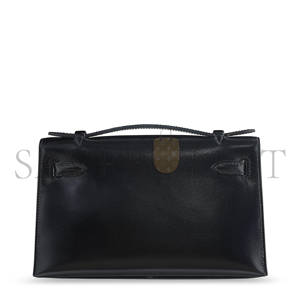 HERMÈS MASTER BLACK BOX LEATHER SO BLACK KELLY POCHETTE WITH PVD HARDWARE (22*14*7cm) 